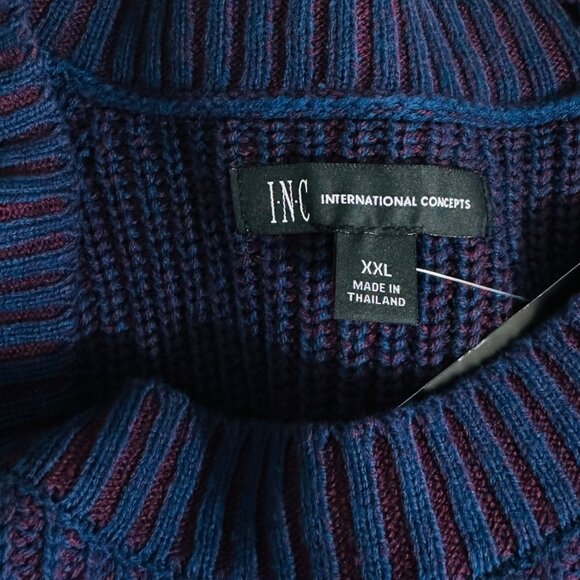 INC Men's Size XXL Crew Neck Plaited Striped Ribbed Knite Navy Red Sweat… - Picture 4 of 6